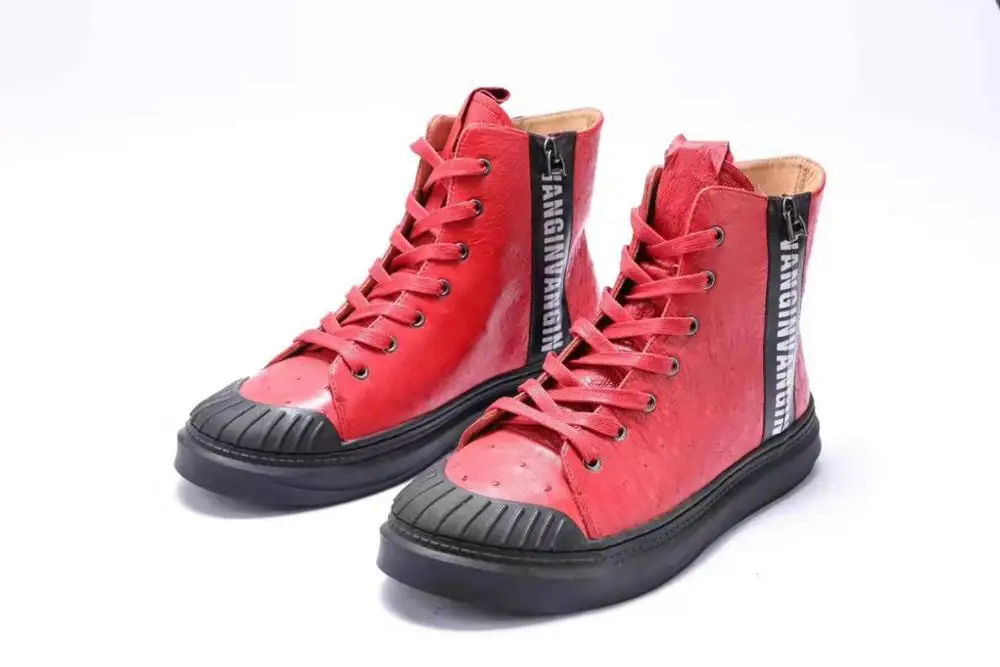 2019 new production 100% real genuine ostrich skin red coffee colors winter boots shoe with genuine cowhide skin lining