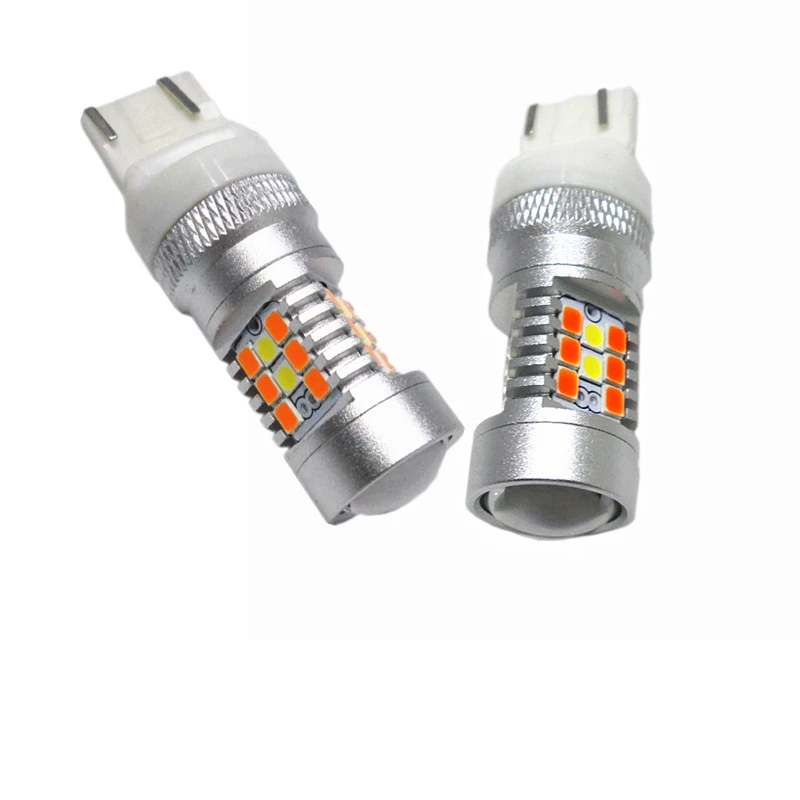 2PCS Dual Color White/Amber 28SMD T20 7443 28W DRL Super bright Driving lights Signal Lights Daytime Running Light Turn lights