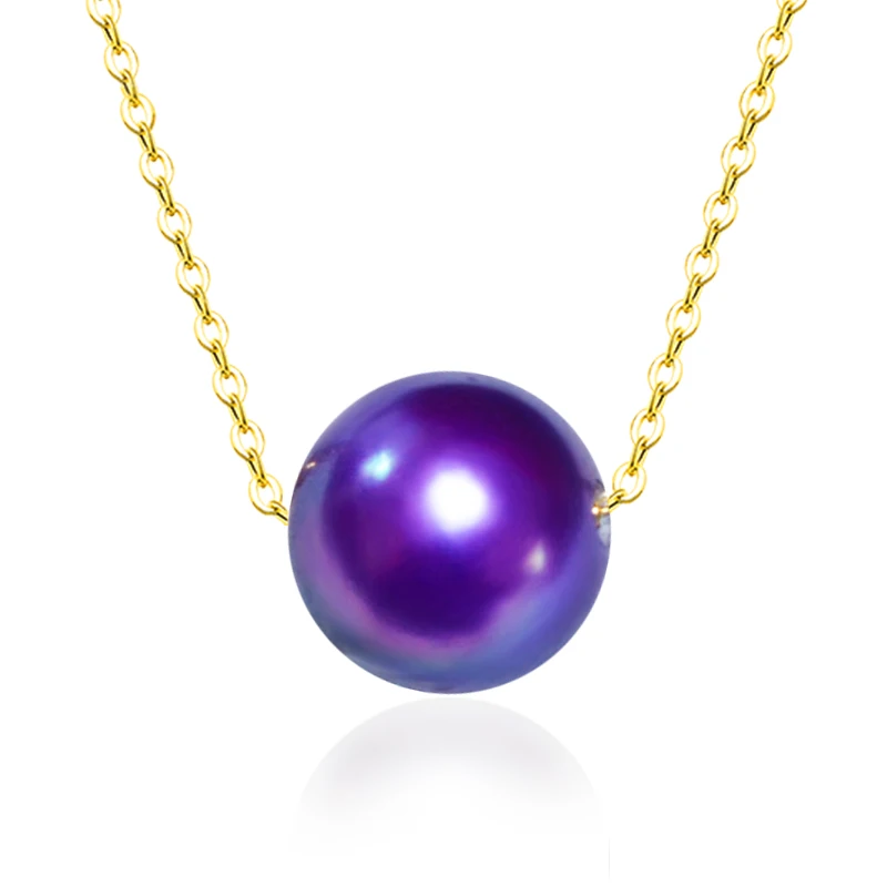 

NYMPH Real Freshwater Pearl Pendant Necklace 7-8mm Round Purple Pearl 18K Gold Chain For Women Fine Jewelry 2020 D348