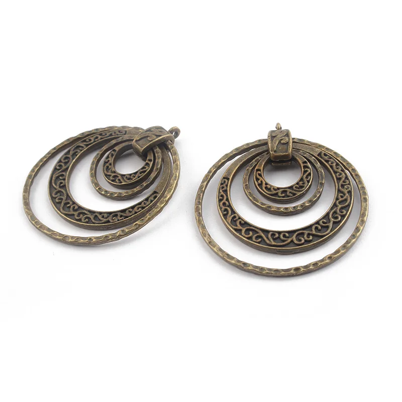 3pcs Antique Brown Color Ethnic Multicircle 4 Circle Moveable Hammered Crafts Pendant For Necklace Jewelry Making Craft 45mm