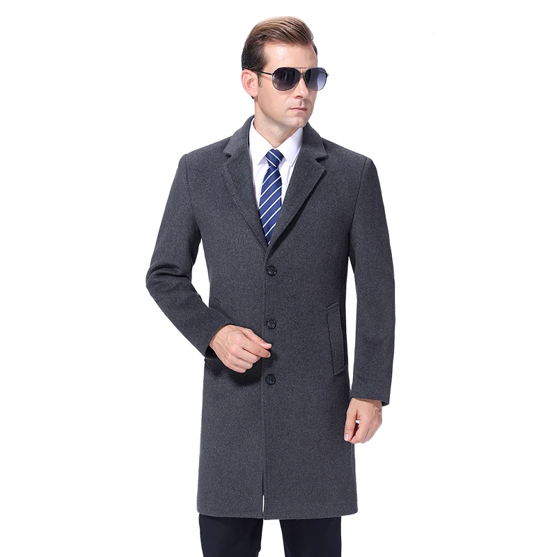 2022 Men Wool Coat Winter Warm Woolen Long Coat Autumn Mens Overcoat Cashmere Coat Peacoat Wool Blend Long Jacket Korea Style