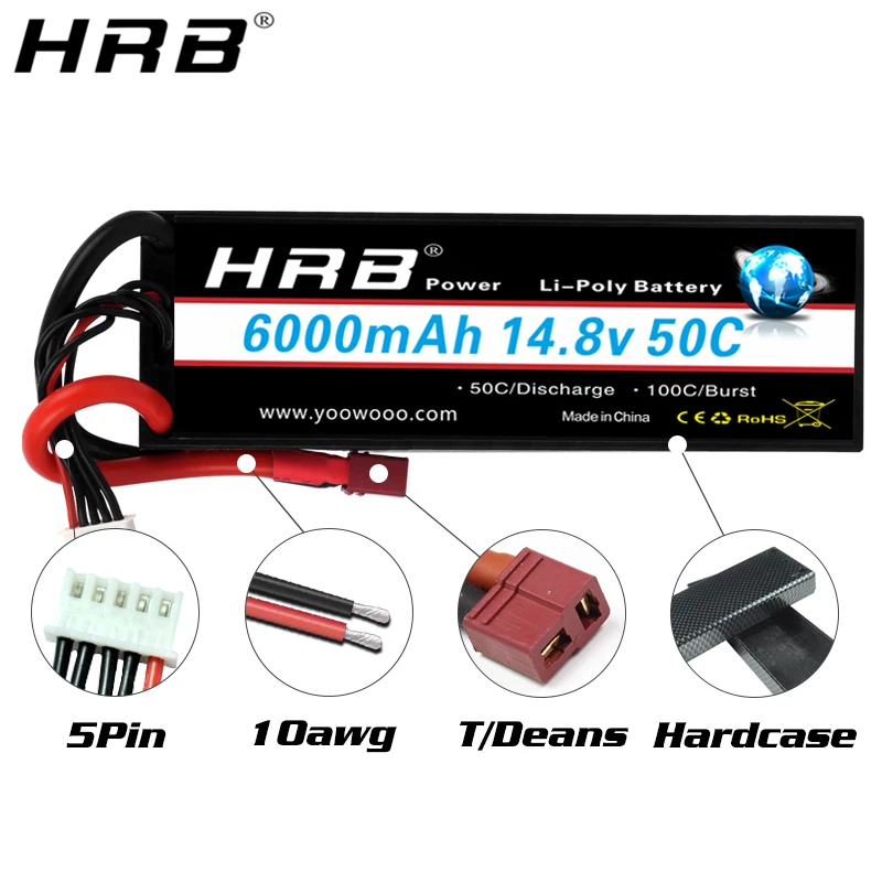 HRB 4S 14.8 فولت 6000 مللي أمبير بطارية ليبو 50C غطاء واقٍ مزخرف لهاتف آيفون عمداء T RC سيارة على الطرق الوعرة شاحنة قوارب هليكوبتر أجزاء الطائرة