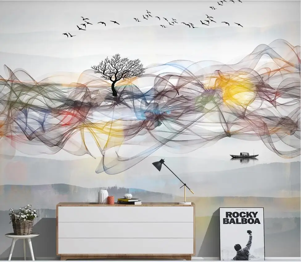 Xuesu Custom Behang Wandbekleding Nieuwe Chinese Stijl Abstracte Inkt Rook Tv Achtergrond Muur