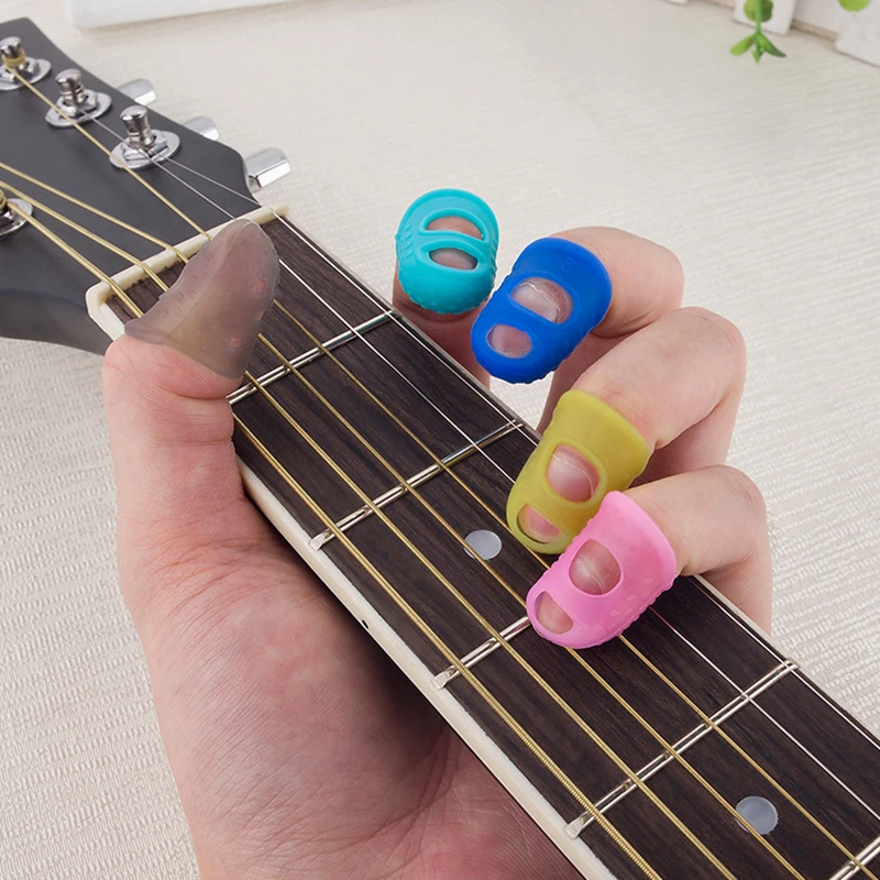 4Pcs/Set Silicone Finger Guards Guitar Fingertip Protectors For Ukulele Guitar S M L Transparent Blue Color