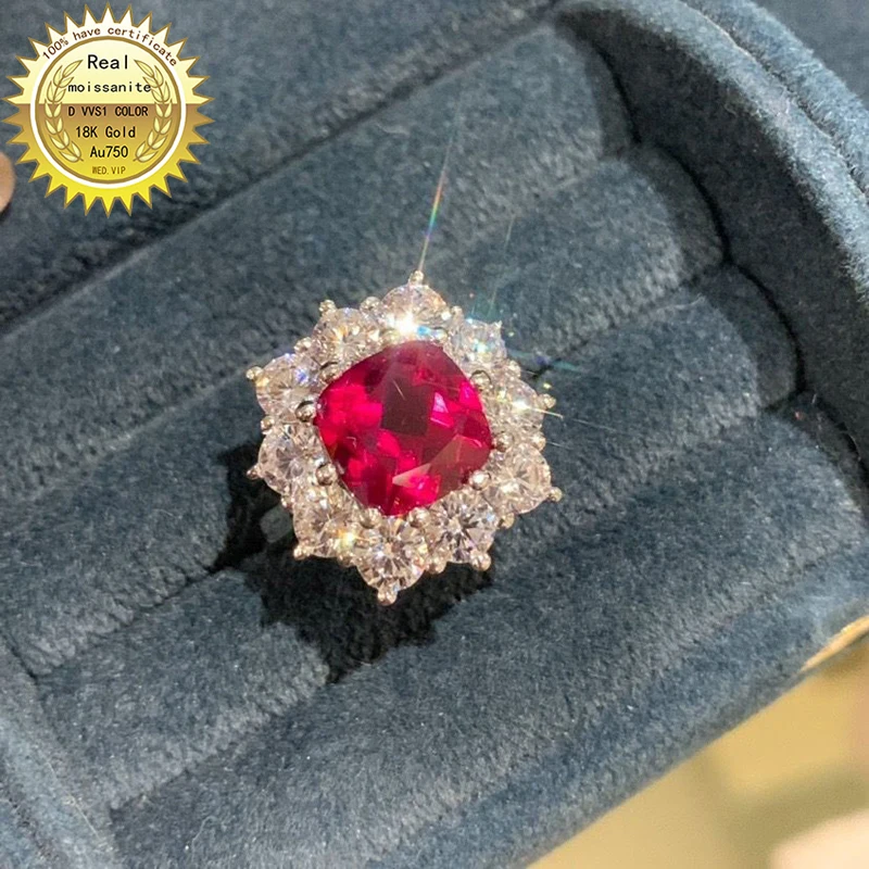 

10K Gold ring Lab Created 3ct Ruby and 1.5ct Moissanite Diamond Ring With national certificate Ru-006