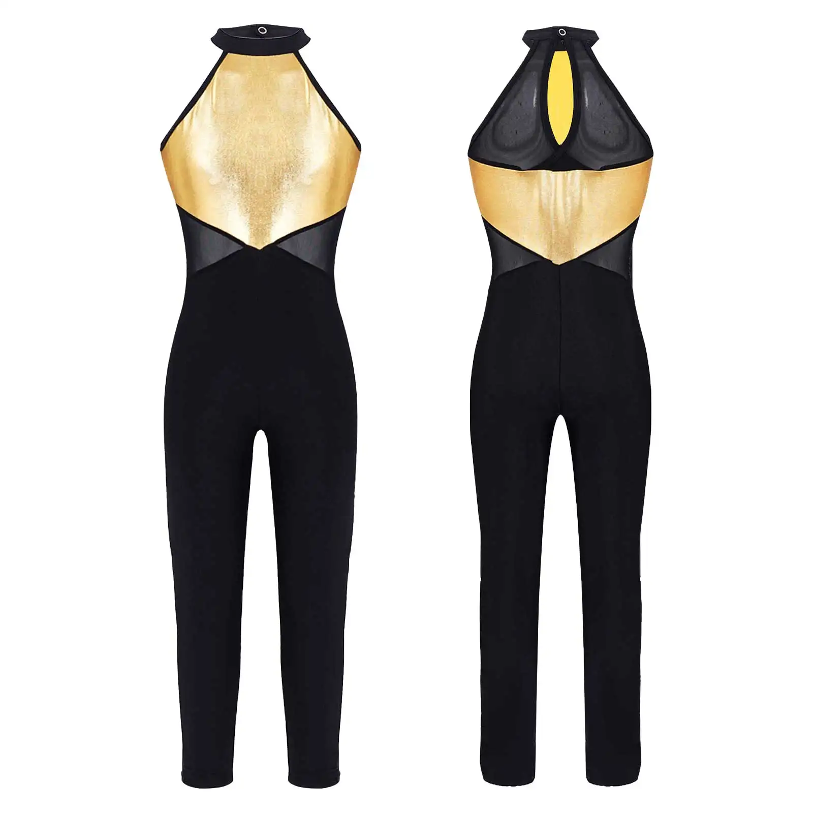 Trẻ Em Bé Gái Váy Múa Jumpsuit Thể Dục Dụng Cụ Tập Luyện Damcewear Cổ Tròn Cài Nút Sau Lưng Lưới Miếng Dán Cường Lực Nhảy Leotard Bodysuit