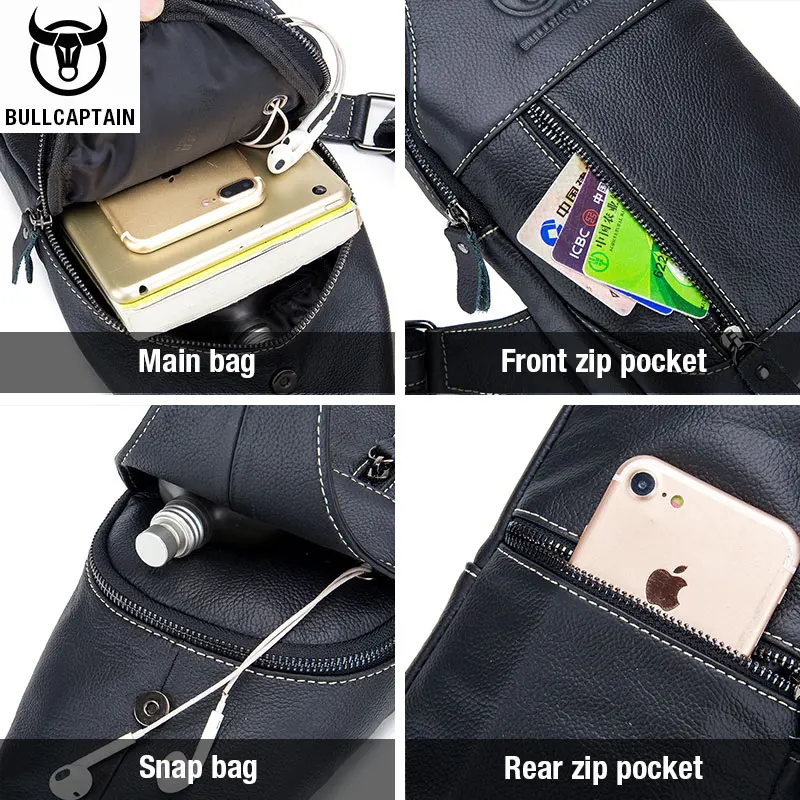 BULLCAPTAIN-bandolera multifuncional de cuero genuino para hombre, bolso de negocios, bolsos de viaje de corta distancia