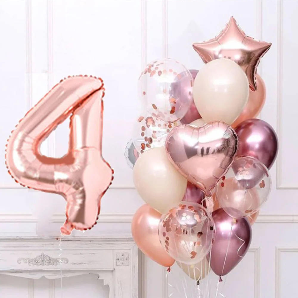 1set Rose Gold Birthday Balloon Set With 32inch Number Balloons 3/3rd Birthday Party Decorations Kids Aniversare 9/1/3 Years Old