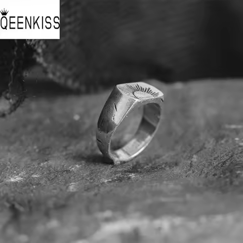 QEENKISS RG6640 2022 Fine Jewelry&nbsp;Wholesale Fashion&nbsp;&nbsp;Woman&nbsp;Girl&nbsp;Birthday&nbsp;Wedding Gift Retro Sunrise Antique Silver Open Ring