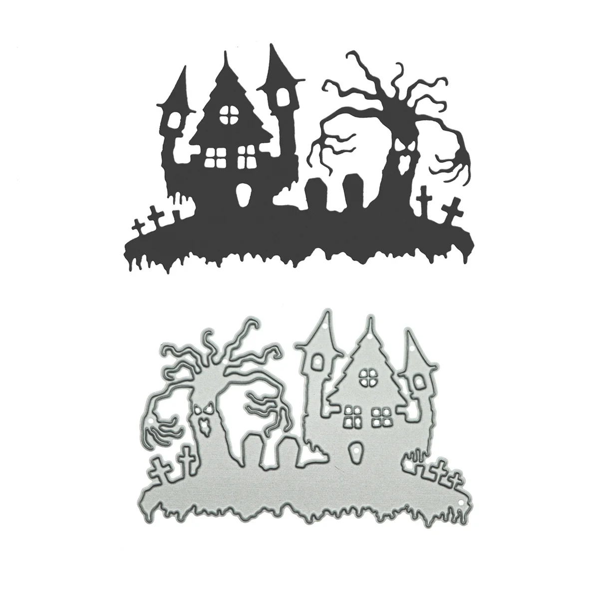 Metal Cutting Dies Scrapbooking Haunted House Tree Pattern DIY Halloween Invitation Card Decorating Clipart Craft Paper Cutter