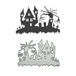 Matryce do cięcia metalu Scrapbooking nawiedzony dom wzór drzewa DIY Halloween zaproszenie karty dekorowanie Clipart papier typu kraft Cutter