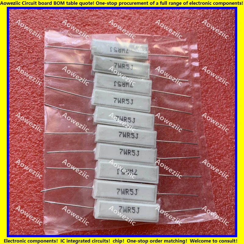 10Pcs/Lot 7WR5J 7W0.5ΩJ RX27-1 SQP Horizontal Cement Resistance 7W0.5ohm 0.5RJ Ceramic Resistance Precision ±5% Power Resistance