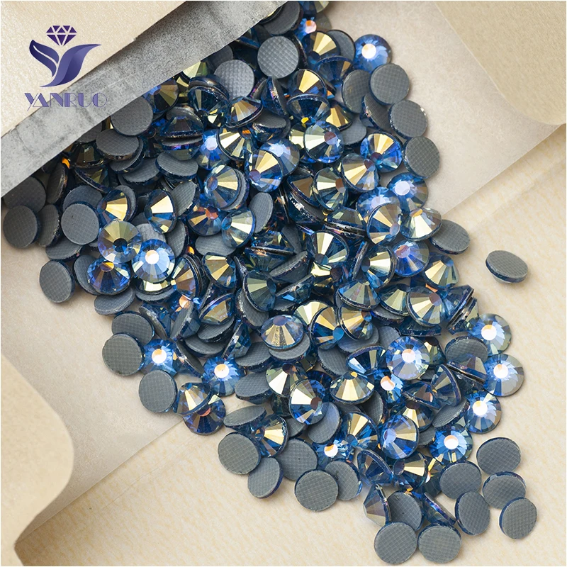 YANRUO 2058HF All Sizes Lt.Sapphire AB Hotfix Strass Flatback Crystals Stone Iron On Glass Rhinestones For Shoes