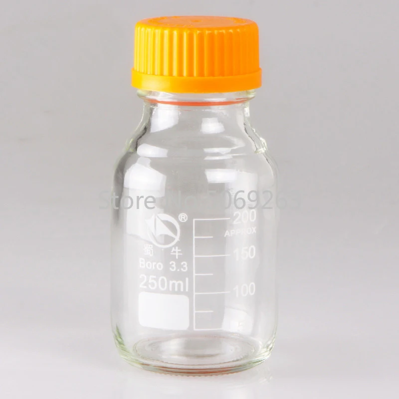 1pcs Capacity 100/250/500/1000/2000ml clear glass Reagent bottle With yellow screw cover,Medical Lab Chemistry Glassware