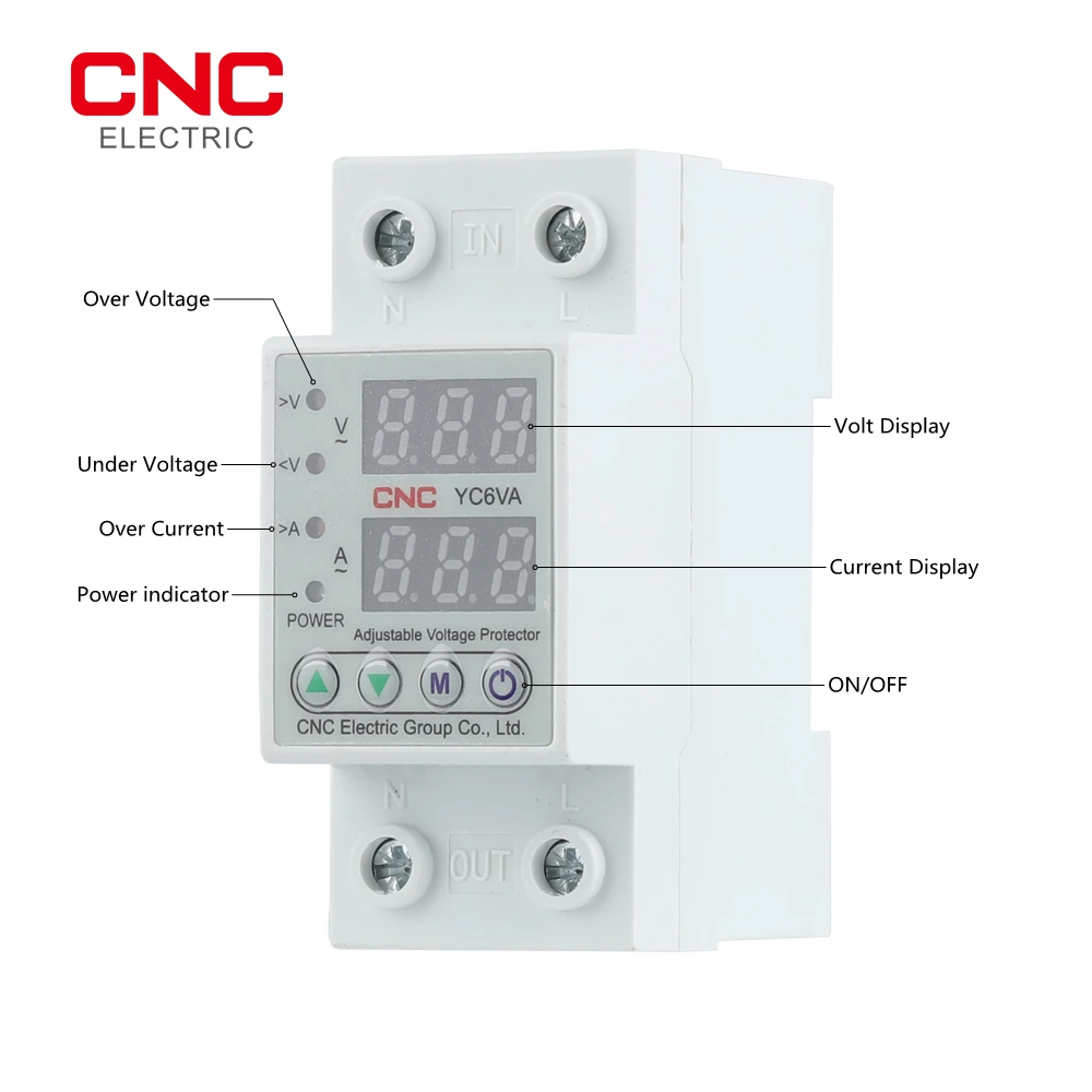 CNC YC6VA 230V Dual LED Display Din Rail Adjustable Over Under Voltage Current Protective Device Protector Relay