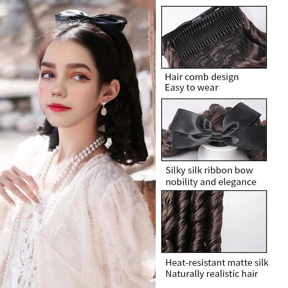 HUAYA Synthetic Black Curly Ponytail Hair Extensions with Hair Comb Pony Tail Hair Clips Hairpieces For Women Heat Resistant