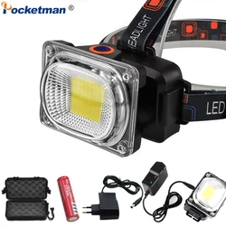 Super Powerful COB LED Headlamp DC Rechargeable Headlight Waterproof Head Lamp Powerful Head Light Head Torch Use 18650 Battery