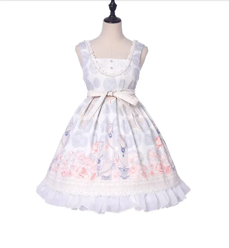 Vestido japonés dulce JSK sin mangas + camisa blanca de manga larga Lolita kawaii retro, vestido de corte princesa, traje de fiesta de té