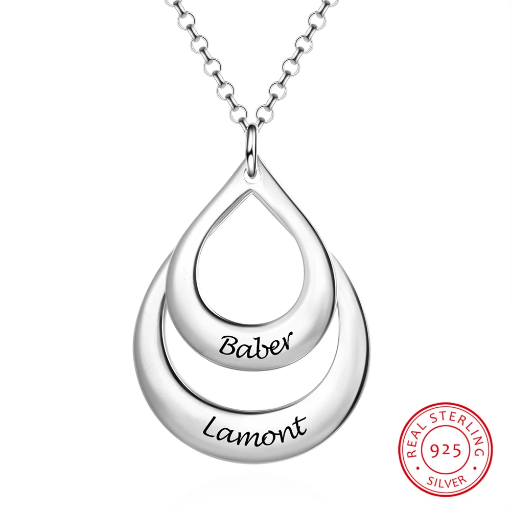 Personalized Necklace 925 Sterling Sliver Custom  Jewelry Hollow Water Drop Pendant Engrave 2 Names Engagement Gift for Women