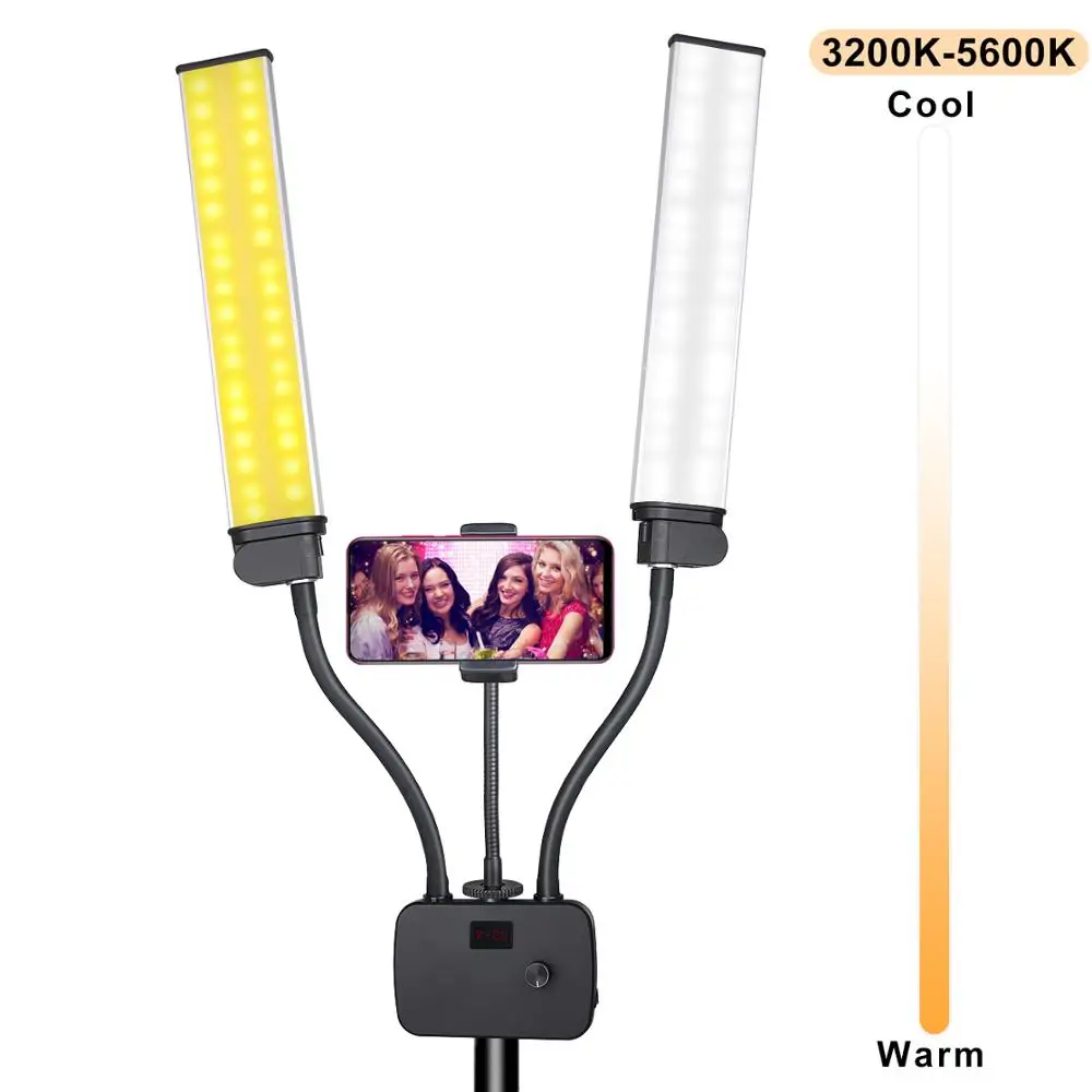 Soporte de teléfono con luz LED de doble brazo para selfis, Youtobe, transmisión en vivo, fotografía, maquillaje, UC9945