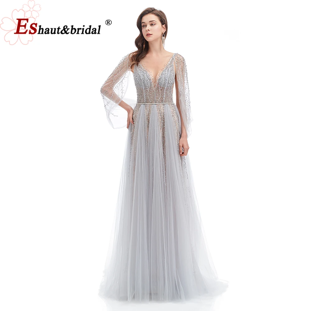 Vestidos de Noche de cristal de lujo para mujer, vestidos de noche con cuello redondo hechos a mano, cuentas alinas, sin espalda, largos, formales, para fiesta de graduación y boda, 2022