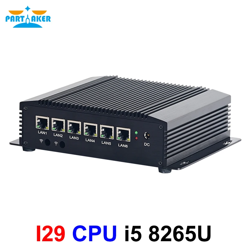 Partaker Fanless Mini PC Intel Core i5 8260U 6 LAN I210 Gigabit Ethernet 4*Usb 3.0 HD RS232 COM Firewall Router pfSense Minipc