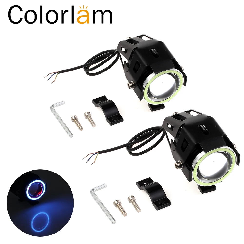 Colorlam 2pcs 12-80V U7 LED Motorcycle Driving Headlight Spot Fog Lamp Spotlight Head Light Blasting Flash Funtion for Motorbike