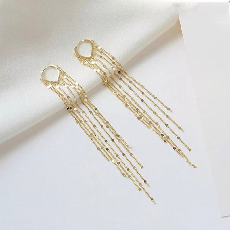 Glänzende lange Quasten-Glitzer-Tropfenohrringe für Damen, modische lange Kette, baumelnde Ohrringe, Hochzeit, Party, Schmuck, Geschenke – Detail 2