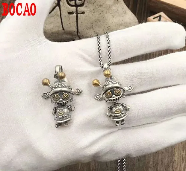 Real 925 Sterling Silver Little Fortune God Voodoo Witch Funny Doll Necklace Pendant