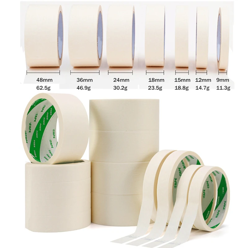 Masking Tape 9/12/15/18/24/36/48mm Car/House Spray Paint Masking/Cover Painting Wrinkle Paper Glue Single Side Adhesive Tape