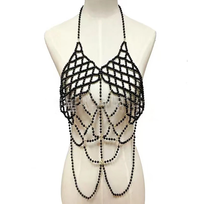 

Sexy Pearl Shoulder Chain Hand Woven Beaded Corset Accessories Jewelry Women's Pearl Chest Chain Body Chain Jewelry