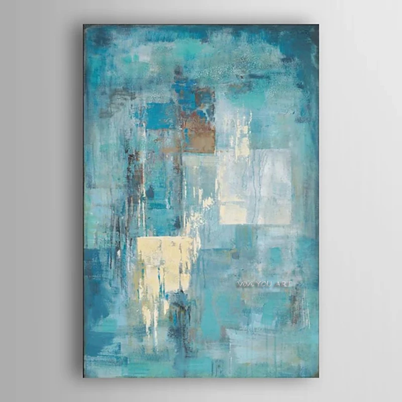 

100% Hand Painted Abstract Paintings Canvas Art Oil Painting Turquoise Blue Home Decoration Wall Art Pictures Posters Wall Paint