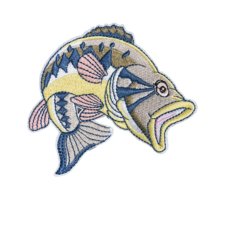 Large Mouth Green Fish Embroidered Patch Aquatic Bass Iron On Badge Emblem Travel Souvenir Lake Life for Clothing Applique