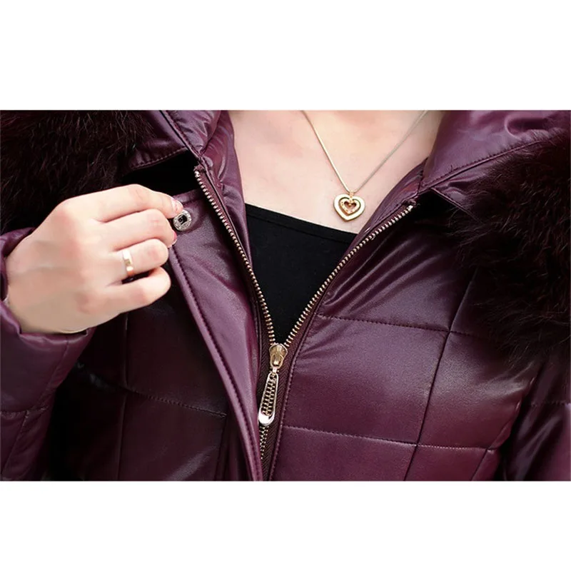 Women 2021 Leather Coat Down Cotton Jacket Female Plus Size Winter Parkas Thicken Warm Hooded Outerwear