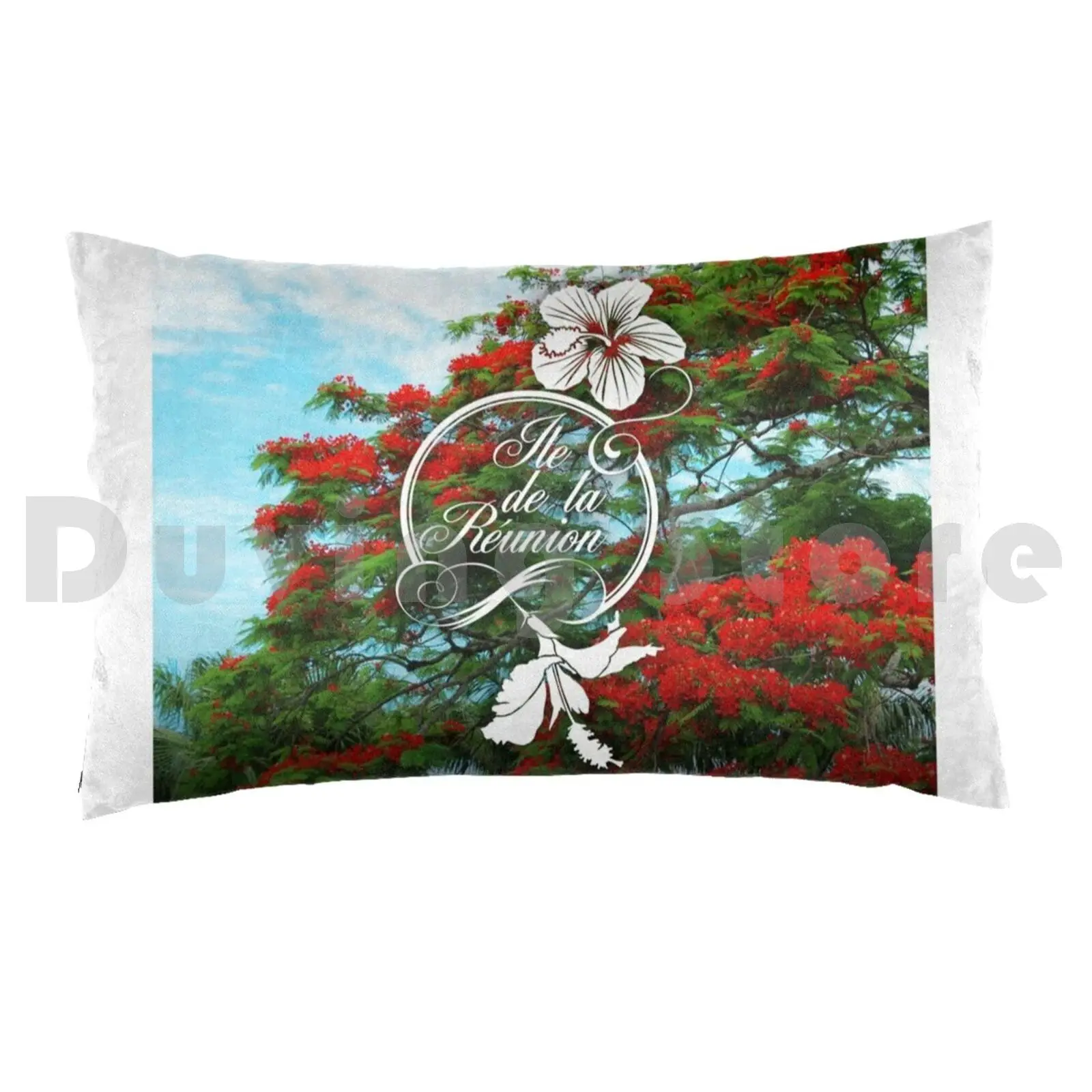 974 Reunion Island-Flamboyant & Hibiscus Pillow Case DIY 50*70 974 974 Reunion Island Reunion Creole