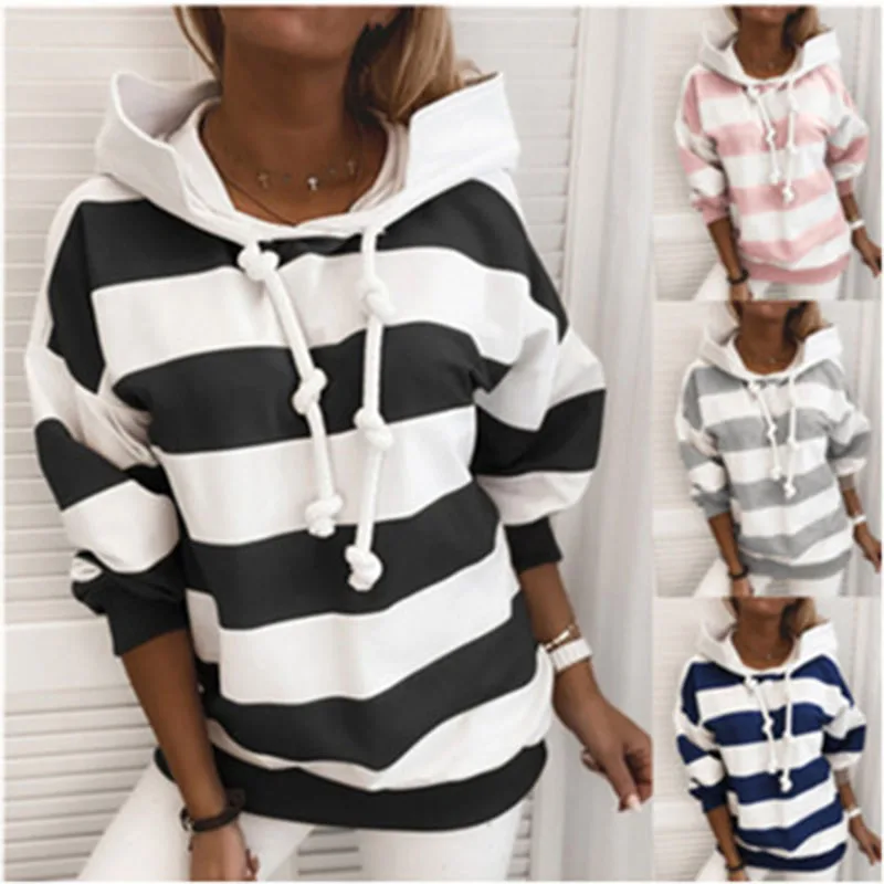 New Women's Hoodie Jacket Long Sleeve Autumn Stripes Ladies Thin Sweater Women's Tops Large Size Casual Wear Women's Clothing