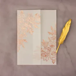 50X Vellum Wedding Invitations Cards Rose Gold Foil Bridal Shower Invite Envelopes Gilding Silver Stamping Foil Birthday Party