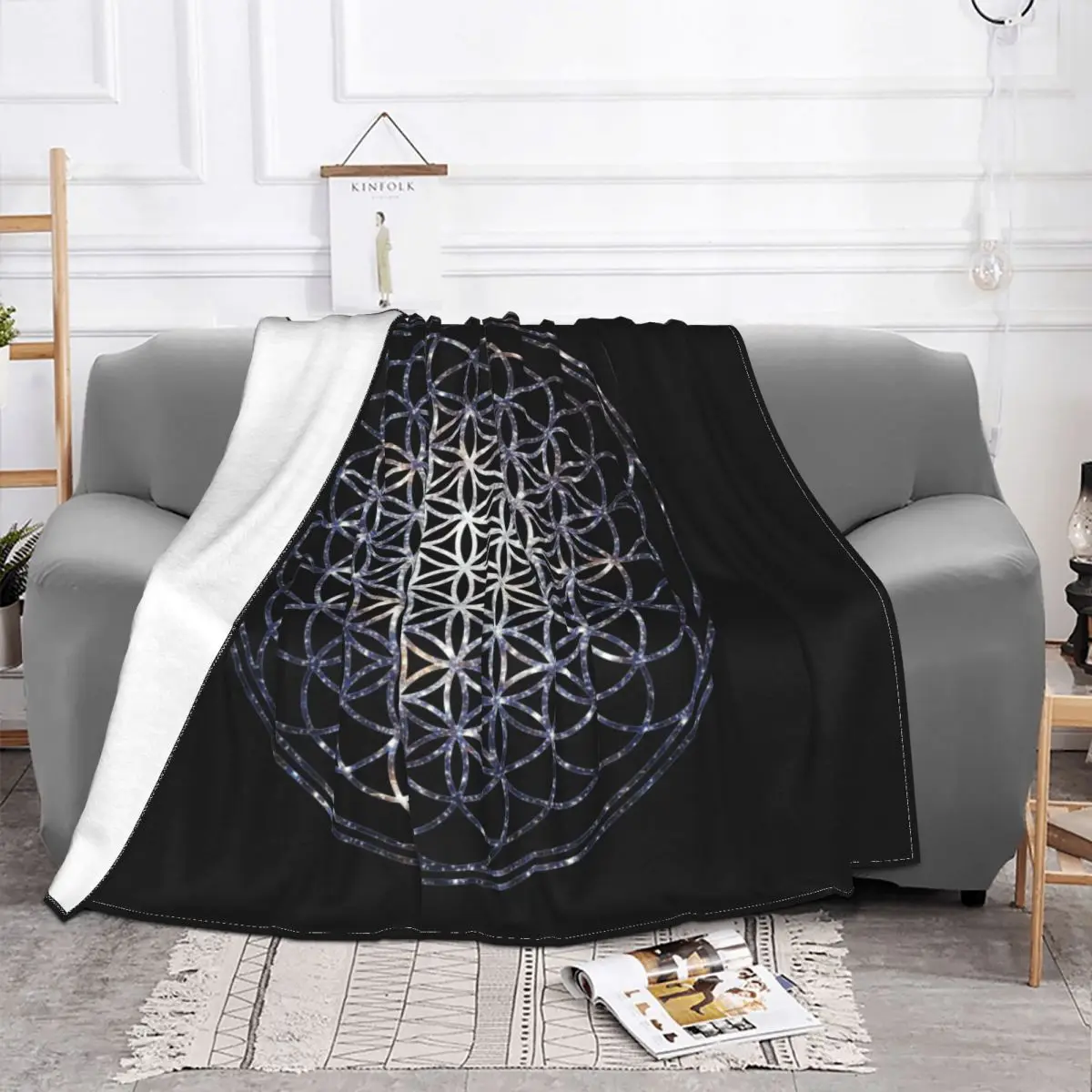 Flower Of Life Sacred Geometry Star Cluster Blankets Flannel Print Mandala Religious Soft Throw Blankets for Sofa Plush Quilt