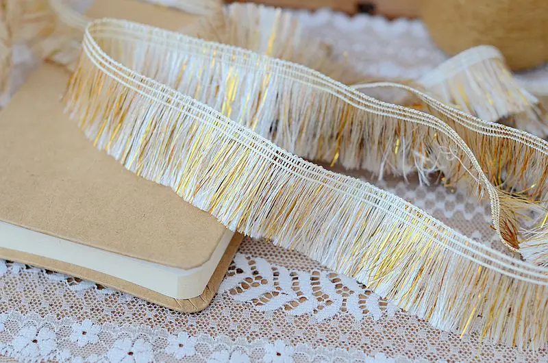 3cm 4meters/lot Beige cotton with gold tassel curtain fringe household lace trim X980