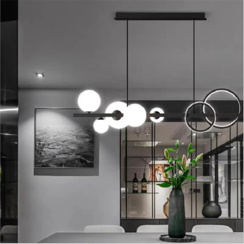 Led circle chandelier Black ampoule lustre for Home Kitchen Dining Living Room Modern LED Interior art deco chandelier