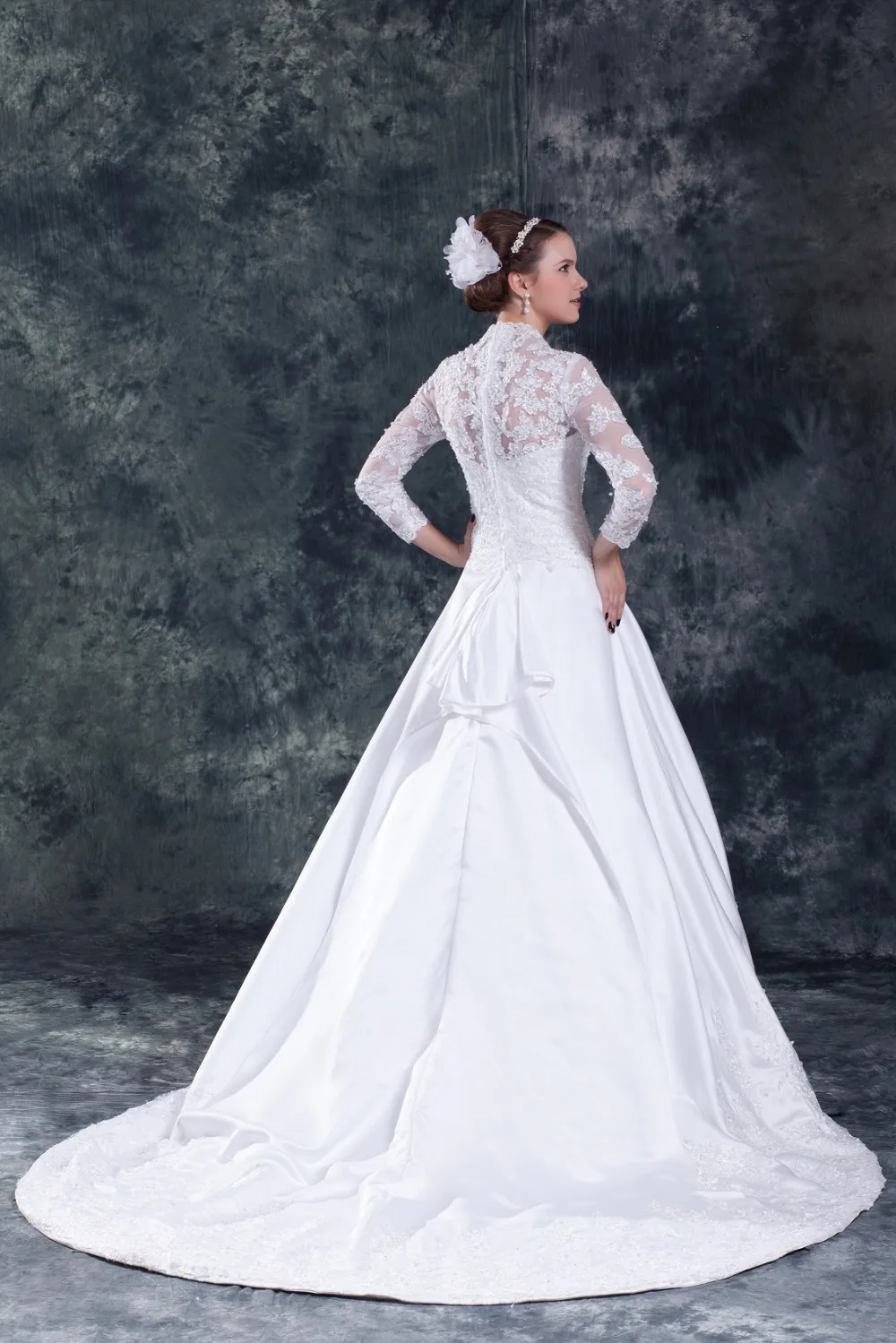 New Arrival A-Line V-Neck Three Quarter Sleeve Bridal Gown With Lace Appliques Sweep Train 2018 mother of the bride dresses