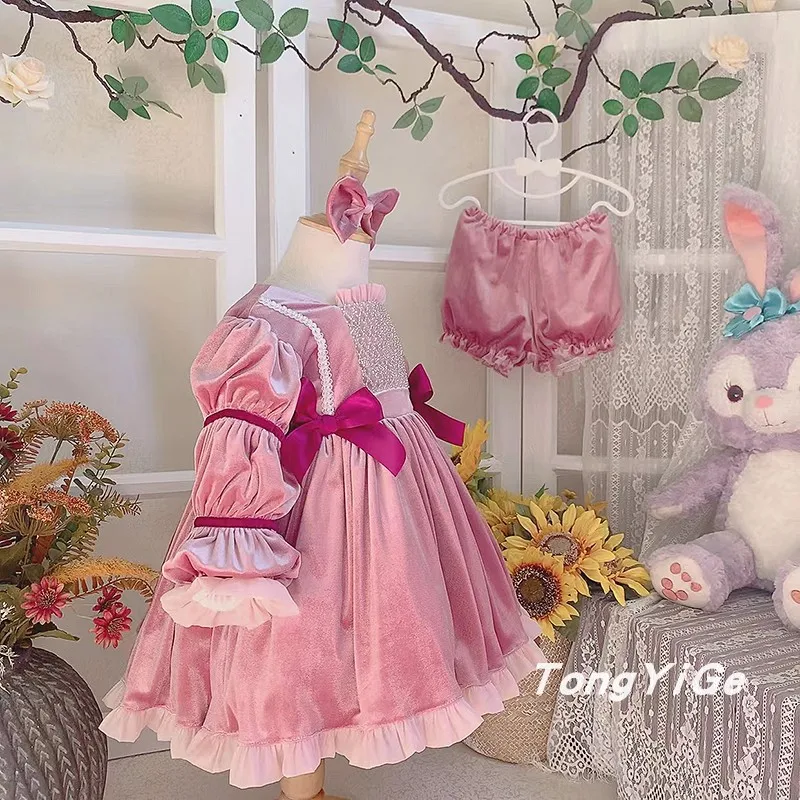 Vestito da principessa per bambina con perline in velluto vintage invernale per bambina