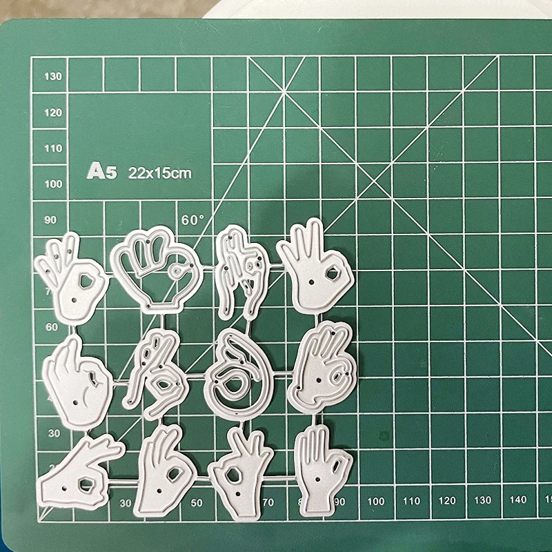 12pcs/set Hand Gesture Metal Cutting Dies Scrapbooking Stencil for Card Making Album Decor Paper Craft DIY Gift