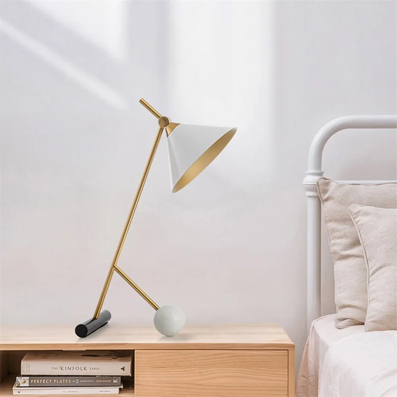 OURFENG Modern Table Lamp Design White Marble Base Desk Light Home Bedside LED Decorative For Bedroom Foyer Study Office