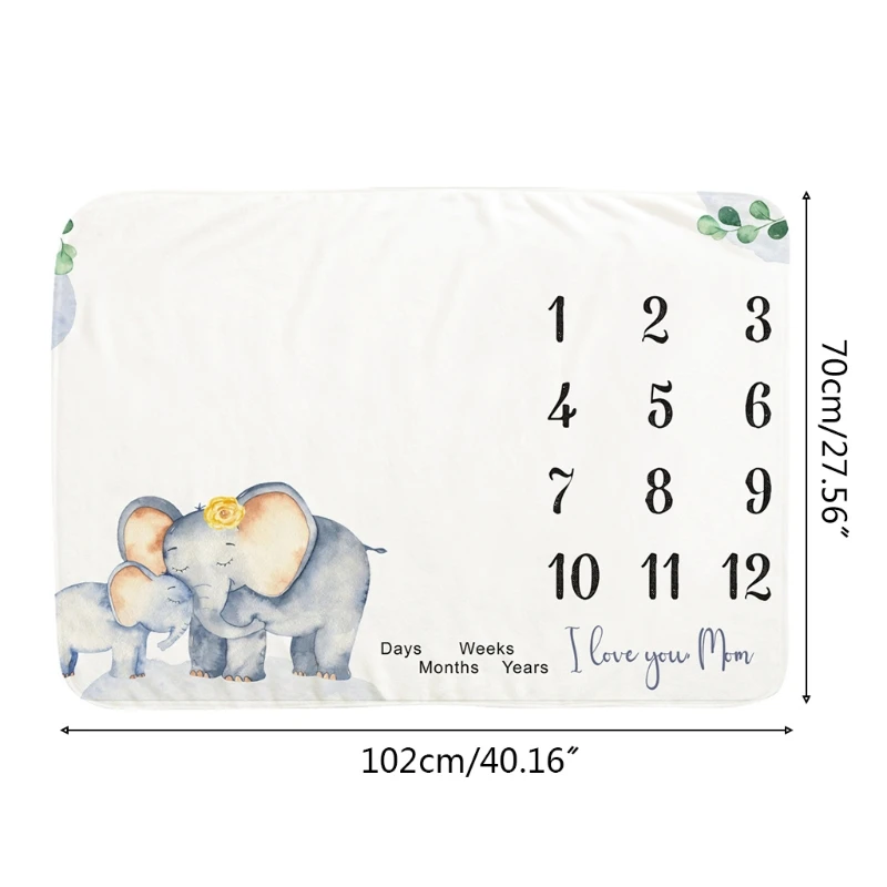 Baby Monthly Record Growth Milestone Blanket Newborn Soft Cartoon Elephant Flannel Wrap Photography Props Creative Background