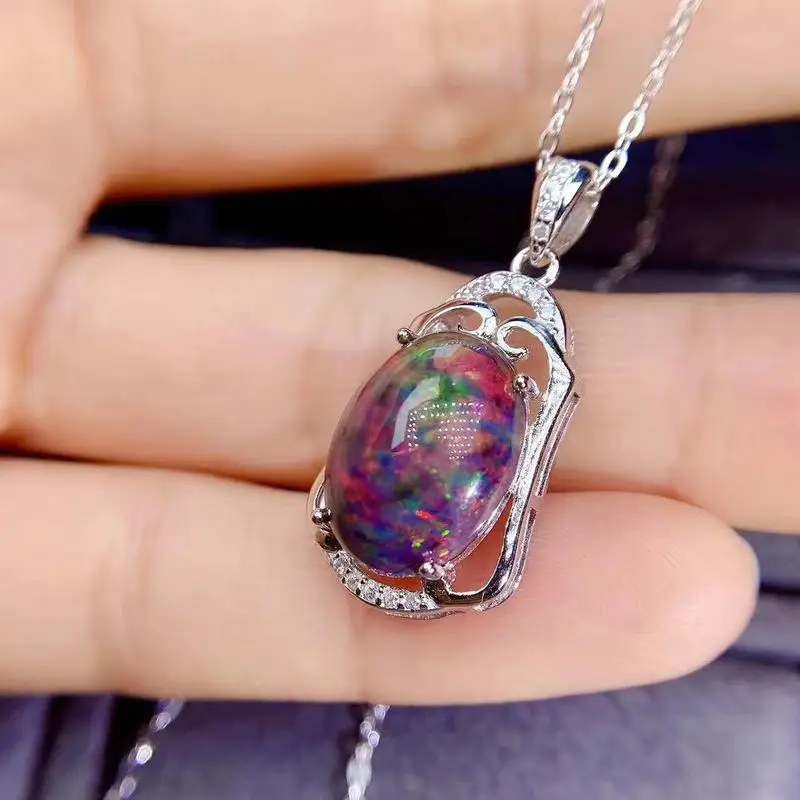 Black Opal Pendant Natural and Real Black Opla Necklace Pendant 925 Sterling Silver Natural Real Opal