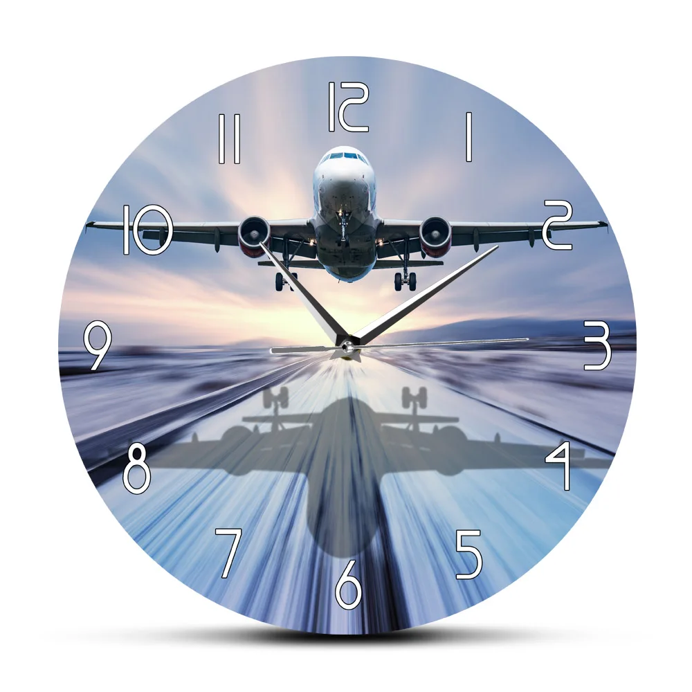 Landing of The Passenger Plane Modern Wall Clock Aviation Wall Art Decor Silent Movement Borderless Wall Clock Aircraft Gift