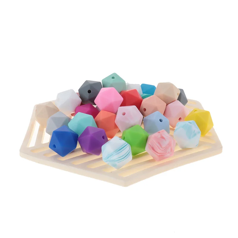 Fkisbox 14mm Icosahedron 50pcs Silicone Teether Beads Bpa Free Baby Teething Bracelet Necklace DIY Infant Nursing Pacifier Chain