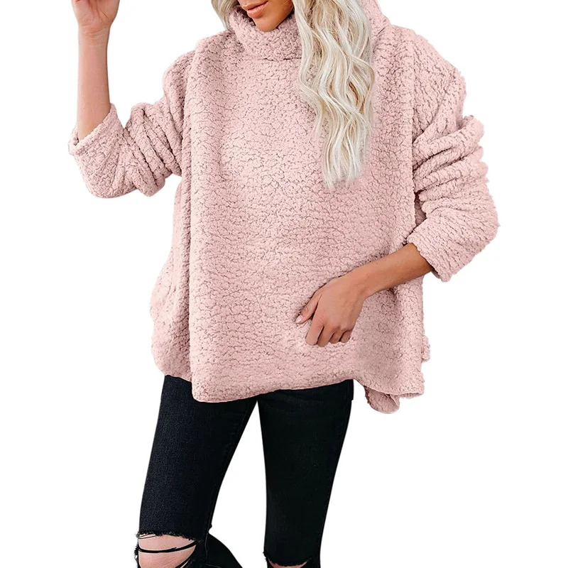 HONGHANYUAN S to 5XL Women Tops Casual Woolen Velevet Warm Sweatshirt Soft Outwear Fashion Loose Female Turtleneck Pullover Pull