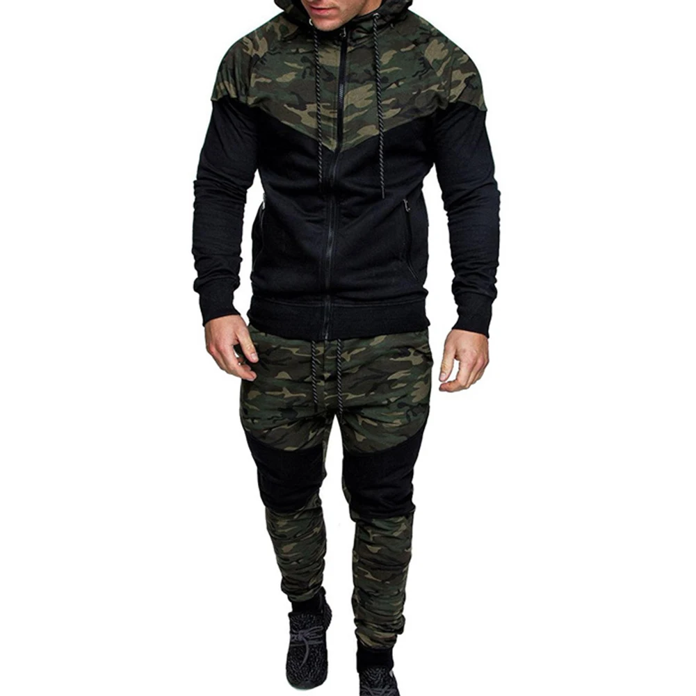 Sets Trainingsanzug Männer Herbst Winter Mit Kapuze Sweatshirt Chic Männer Camouflage Print Sport Zipper Mit Kapuze Mantel Hosen Anzug